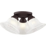 3 Light Bronze Ceiling Light fixture with White Alabaster Glass Shade-Lighting LumensFlush Mount Ceiling Lights