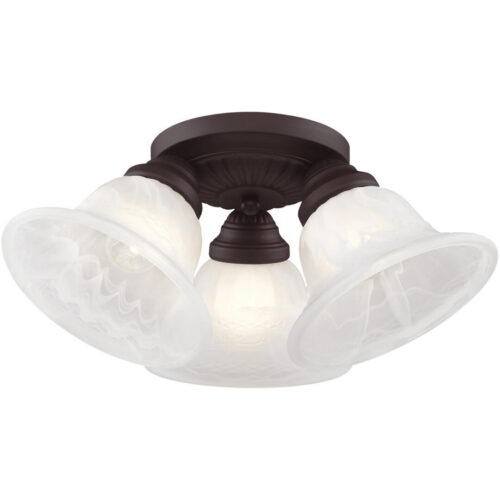 3 Light Bronze Ceiling Light fixture with White Alabaster Glass Shade-Lighting LumensFlush Mount Ceiling Lights