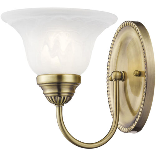 7 inch 1 Light Antique Brass Bathroom Vanity light fixture with White Alabaster Glass Shade-Lighting LumensBath/Vanity