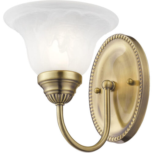 7 inch 1 Light Antique Brass Bathroom Vanity light fixture with White Alabaster Glass Shade-Lighting LumensBath/Vanity