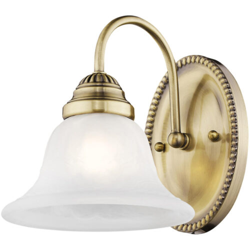 7 inch 1 Light Antique Brass Bathroom Vanity light fixture with White Alabaster Glass Shade-Lighting LumensBath/Vanity