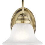 7 inch 1 Light Antique Brass Bathroom Vanity light fixture with White Alabaster Glass Shade-Lighting LumensBath/Vanity