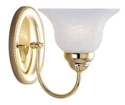 7 inch 1 Light Polished Brass Bathroom Vanity light fixture with White Alabaster Glass Shade-Lighting LumensBath/Vanity