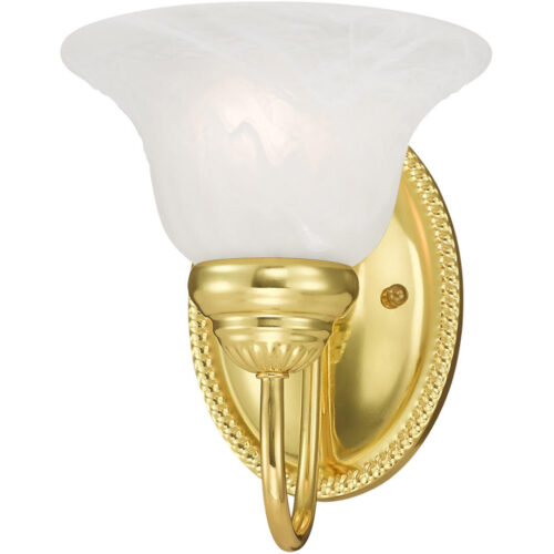 7 inch 1 Light Polished Brass Bathroom Vanity light fixture with White Alabaster Glass Shade-Lighting LumensBath/Vanity