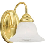 7 inch 1 Light Polished Brass Bathroom Vanity light fixture with White Alabaster Glass Shade-Lighting LumensBath/Vanity