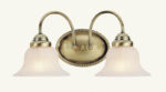 17 inch 2 Light Antique Brass Bathroom Vanity light fixture with White Alabaster Glass Shade-Lighting LumensBath/Vanity