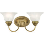 17 inch 2 Light Antique Brass Bathroom Vanity light fixture with White Alabaster Glass Shade-Lighting LumensBath/Vanity