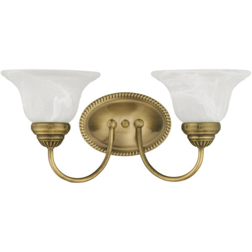 17 inch 2 Light Antique Brass Bathroom Vanity light fixture with White Alabaster Glass Shade-Lighting LumensBath/Vanity