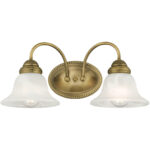 17 inch 2 Light Antique Brass Bathroom Vanity light fixture with White Alabaster Glass Shade-Lighting LumensBath/Vanity