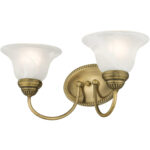 17 inch 2 Light Antique Brass Bathroom Vanity light fixture with White Alabaster Glass Shade-Lighting LumensBath/Vanity