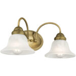 17 inch 2 Light Antique Brass Bathroom Vanity light fixture with White Alabaster Glass Shade-Lighting LumensBath/Vanity