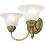 17 inch 2 Light Antique Brass Bathroom Vanity light fixture with White Alabaster Glass Shade-Lighting LumensBath/Vanity