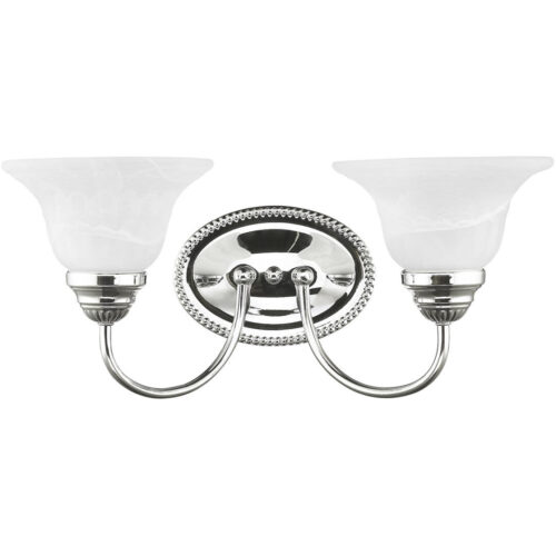 17 inch 2 Light Polished Chrome Bathroom Vanity light fixture with White Alabaster Glass Shade-Lighting LumensBath/Vanity