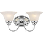 17 inch 2 Light Polished Chrome Bathroom Vanity light fixture with White Alabaster Glass Shade-Lighting LumensBath/Vanity