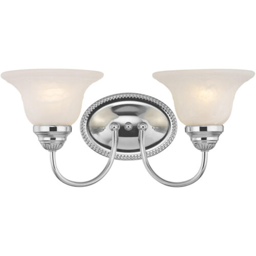 17 inch 2 Light Polished Chrome Bathroom Vanity light fixture with White Alabaster Glass Shade-Lighting LumensBath/Vanity