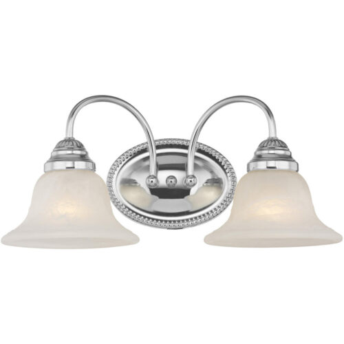 17 inch 2 Light Polished Chrome Bathroom Vanity light fixture with White Alabaster Glass Shade-Lighting LumensBath/Vanity