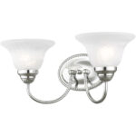 17 inch 2 Light Polished Chrome Bathroom Vanity light fixture with White Alabaster Glass Shade-Lighting LumensBath/Vanity