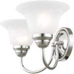 17 inch 2 Light Polished Chrome Bathroom Vanity light fixture with White Alabaster Glass Shade-Lighting LumensBath/Vanity