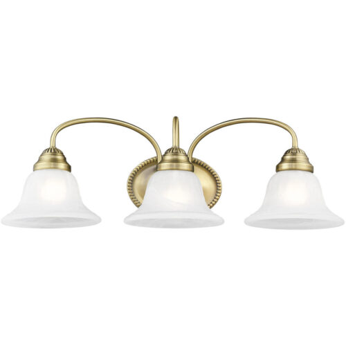 23.5 inch 3 Light Antique Brass Bathroom Vanity light fixture with White Alabaster Glass Shade-Lighting LumensBath/Vanity