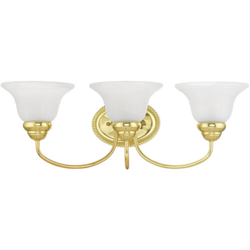 23.5 inch 3 Light Polished Brass Bathroom Vanity light fixture with White Alabaster Glass Shade-Lighting LumensBath/Vanity