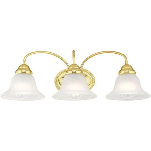 23.5 inch 3 Light Polished Brass Bathroom Vanity light fixture with White Alabaster Glass Shade-Lighting LumensBath/Vanity