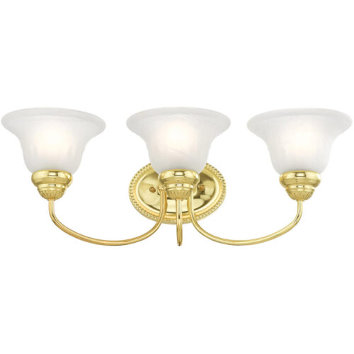 23.5 inch 3 Light Polished Brass Bathroom Vanity light fixture with White Alabaster Glass Shade-Lighting LumensBath/Vanity