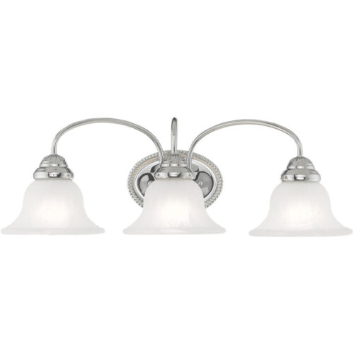 23.5 inch 3 Light Polished Chrome Bathroom Vanity light fixture with White Alabaster Glass Shade-Lighting LumensBath/Vanity