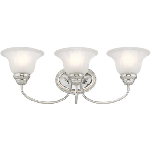 23.5 inch 3 Light Polished Chrome Bathroom Vanity light fixture with White Alabaster Glass Shade-Lighting LumensBath/Vanity