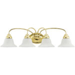 30.5 inch 4 Light Polished Brass Bathroom Vanity light fixture with White Alabaster Glass Shade-Lighting LumensBath/Vanity