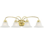 30.5 inch 4 Light Polished Brass Bathroom Vanity light fixture with White Alabaster Glass Shade-Lighting LumensBath/Vanity