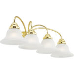 30.5 inch 4 Light Polished Brass Bathroom Vanity light fixture with White Alabaster Glass Shade-Lighting LumensBath/Vanity