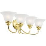 30.5 inch 4 Light Polished Brass Bathroom Vanity light fixture with White Alabaster Glass Shade-Lighting LumensBath/Vanity