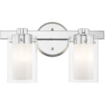 14.5 inch 2 Light Polished Chrome Bathroom Vanity light fixture with Clear Outside Glass & Opal Inside Glass Shade-Lighting LumensBath/Vanity