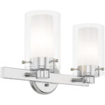 14.5 inch 2 Light Polished Chrome Bathroom Vanity light fixture with Clear Outside Glass & Opal Inside Glass Shade-Lighting LumensBath/Vanity