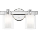 14.5 inch 2 Light Polished Chrome Bathroom Vanity light fixture with Clear Outside Glass & Opal Inside Glass Shade-Lighting LumensBath/Vanity