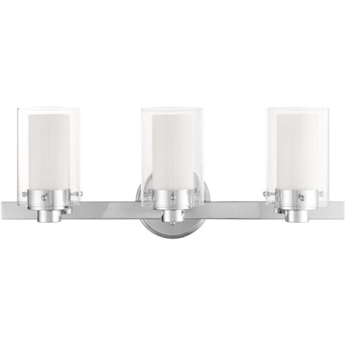 22.5 inch 3 Light Polished Chrome Bathroom Vanity light fixture with Clear Outside Glass & Opal Inside Glass Shade-Lighting LumensBath/Vanity