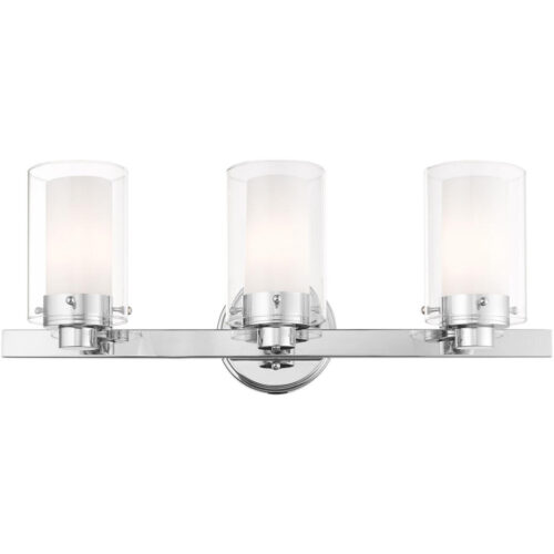 22.5 inch 3 Light Polished Chrome Bathroom Vanity light fixture with Clear Outside Glass & Opal Inside Glass Shade-Lighting LumensBath/Vanity