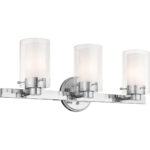 22.5 inch 3 Light Polished Chrome Bathroom Vanity light fixture with Clear Outside Glass & Opal Inside Glass Shade-Lighting LumensBath/Vanity