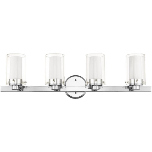 31.5 inch 4 Light Polished Chrome Bathroom Vanity light fixture with Clear Outside Glass & Opal Inside Glass Shade-Lighting LumensBath/Vanity