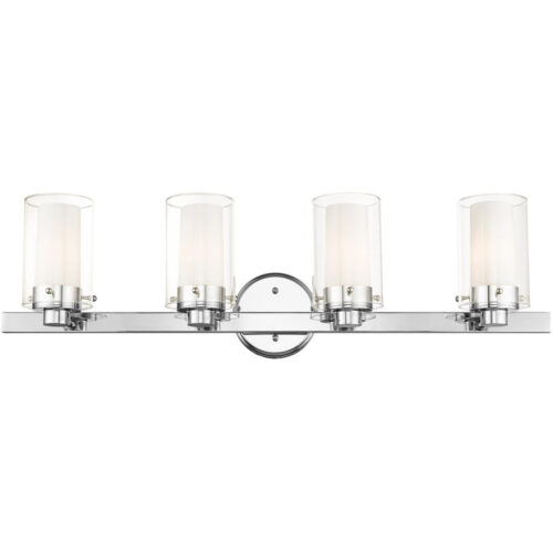 31.5 inch 4 Light Polished Chrome Bathroom Vanity light fixture with Clear Outside Glass & Opal Inside Glass Shade-Lighting LumensBath/Vanity