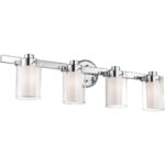 31.5 inch 4 Light Polished Chrome Bathroom Vanity light fixture with Clear Outside Glass & Opal Inside Glass Shade-Lighting LumensBath/Vanity