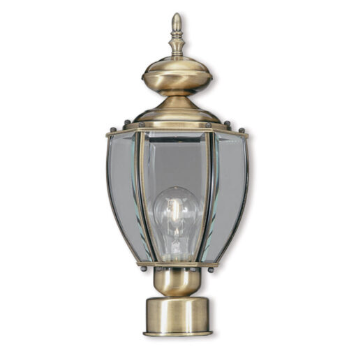 1 Light Antique Brass Post-Top Lantern Pendant Lighting Fixture with Clear Beveled Glass Shade-Lighting LumensLantern