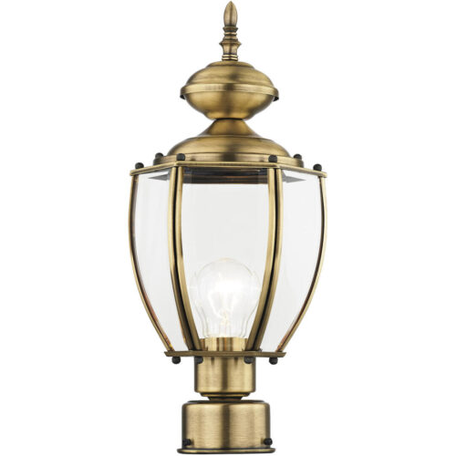 1 Light Antique Brass Post-Top Lantern Pendant Lighting Fixture with Clear Beveled Glass Shade-Lighting LumensLantern