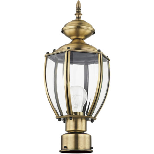 1 Light Antique Brass Post-Top Lantern Pendant Lighting Fixture with Clear Beveled Glass Shade-Lighting LumensLantern