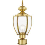 1 Light Polished Brass Outdoor Post Lantern Pendant Lighting Fixture with Clear Beveled Glass Shade-Lighting LumensLantern