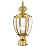 1 Light Polished Brass Outdoor Post Lantern Pendant Lighting Fixture with Clear Beveled Glass Shade-Lighting LumensLantern