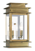 7.5 inch 2 Light Antique Brass Outdoor Wall Lantern with Clear Glass Shade-Lighting LumensLantern