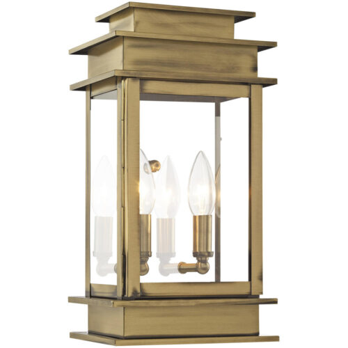 7.5 inch 2 Light Antique Brass Outdoor Wall Lantern with Clear Glass Shade-Lighting LumensLantern