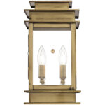 7.5 inch 2 Light Antique Brass Outdoor Wall Lantern with Clear Glass Shade-Lighting LumensLantern