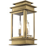 7.5 inch 2 Light Antique Brass Outdoor Wall Lantern with Clear Glass Shade-Lighting LumensLantern